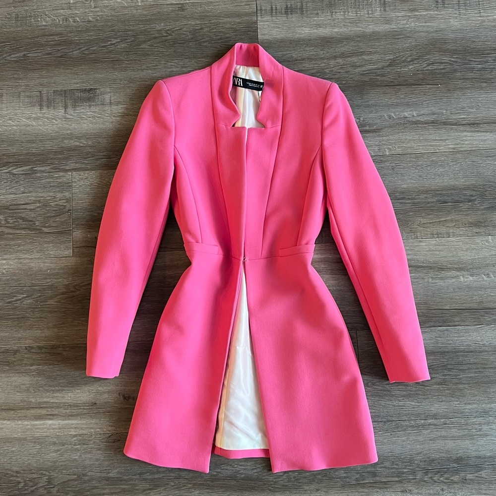 Zara Hot Pink Structured Longline Blazer